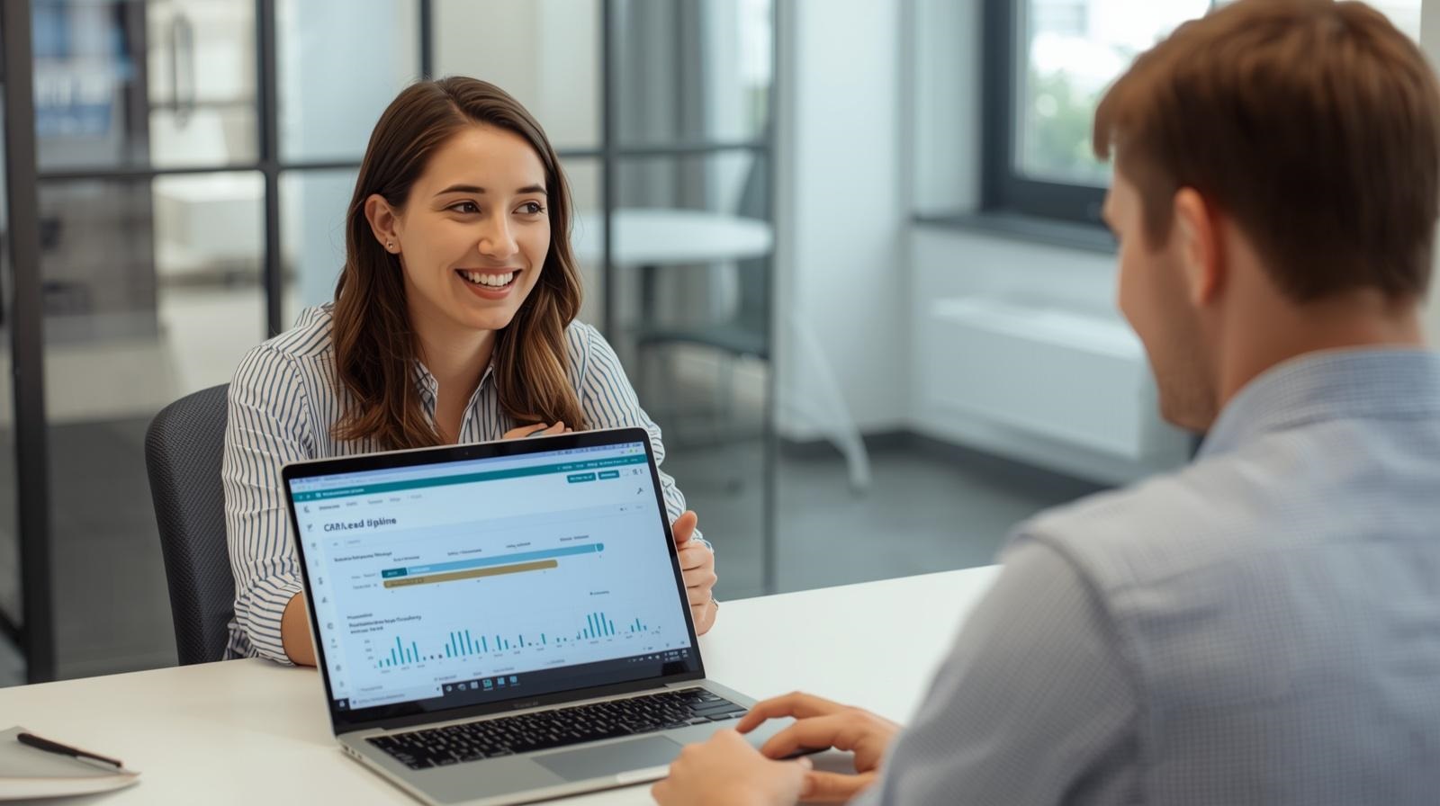 Admissions counsellor at desk with CRM pipeline